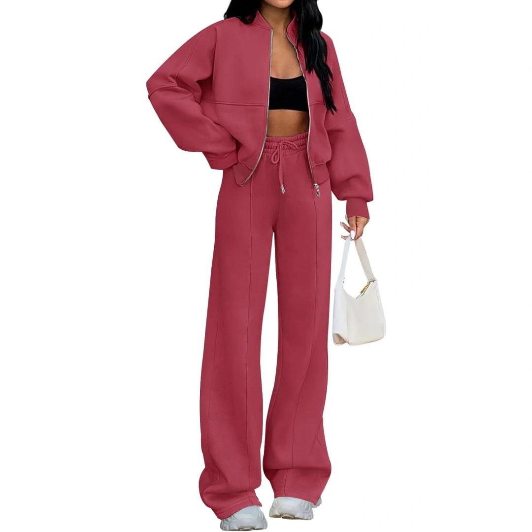 Fall Sale🔥Women's Fall 2 Piece Sweatsuits Set Long Sleeve Zip Up Sweatshirt Wide Leg Sweatpants Lounge Sets