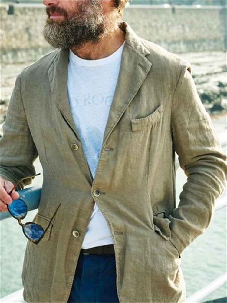 Men's Vintage Flap Pocket Linen Blend Leisure Suit
