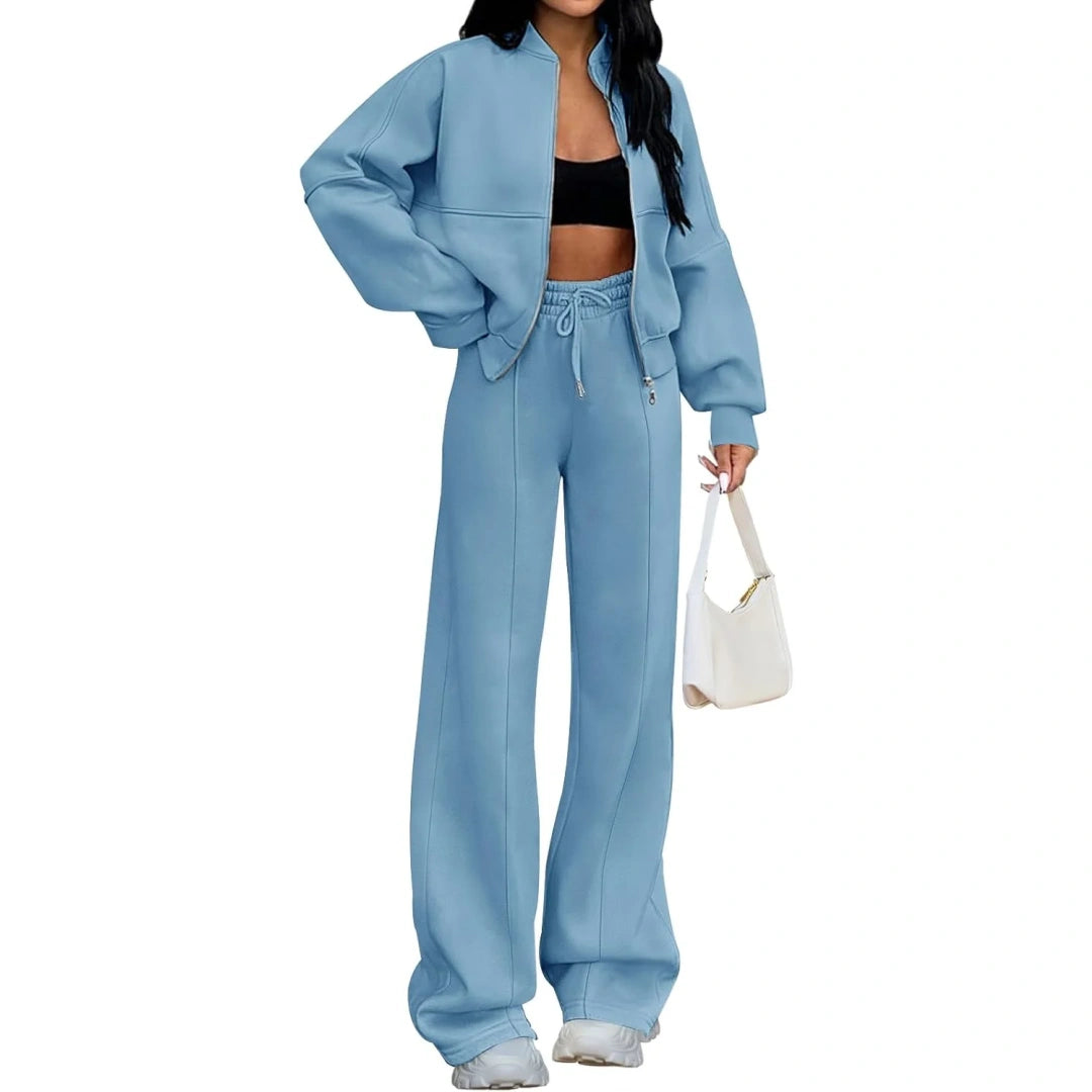 Fall Sale🔥Women's Fall 2 Piece Sweatsuits Set Long Sleeve Zip Up Sweatshirt Wide Leg Sweatpants Lounge Sets