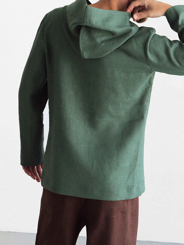 Men's Simple Linen Blend Casual Hooded Shirt
