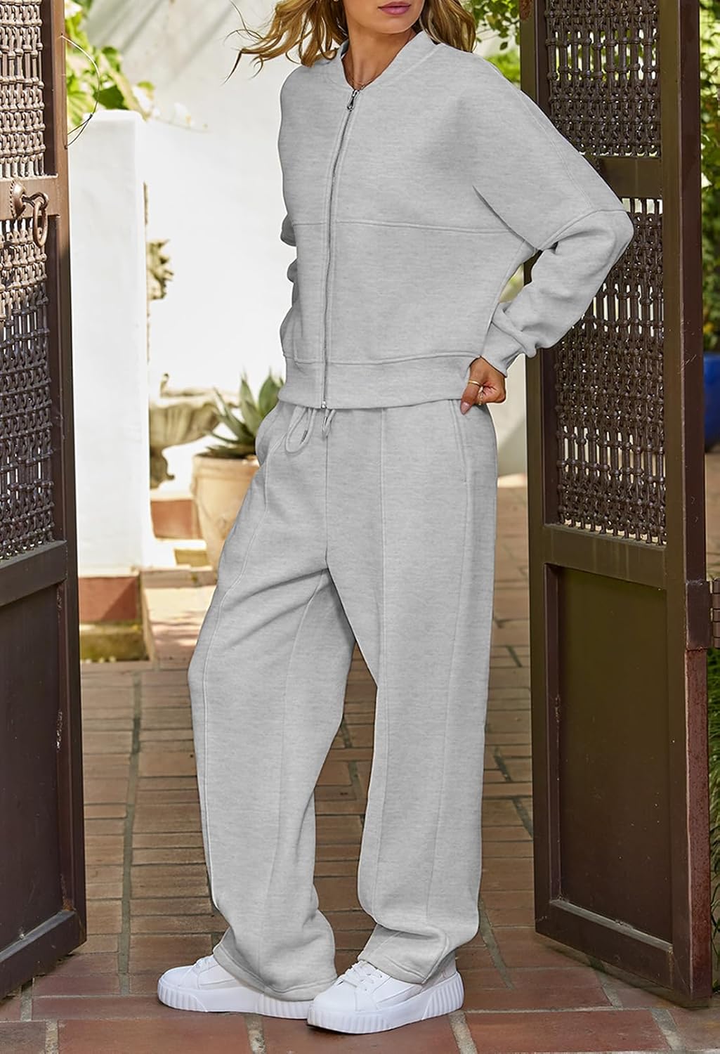 Fall Sale🔥Women's Fall 2 Piece Sweatsuits Set Long Sleeve Zip Up Sweatshirt Wide Leg Sweatpants Lounge Sets