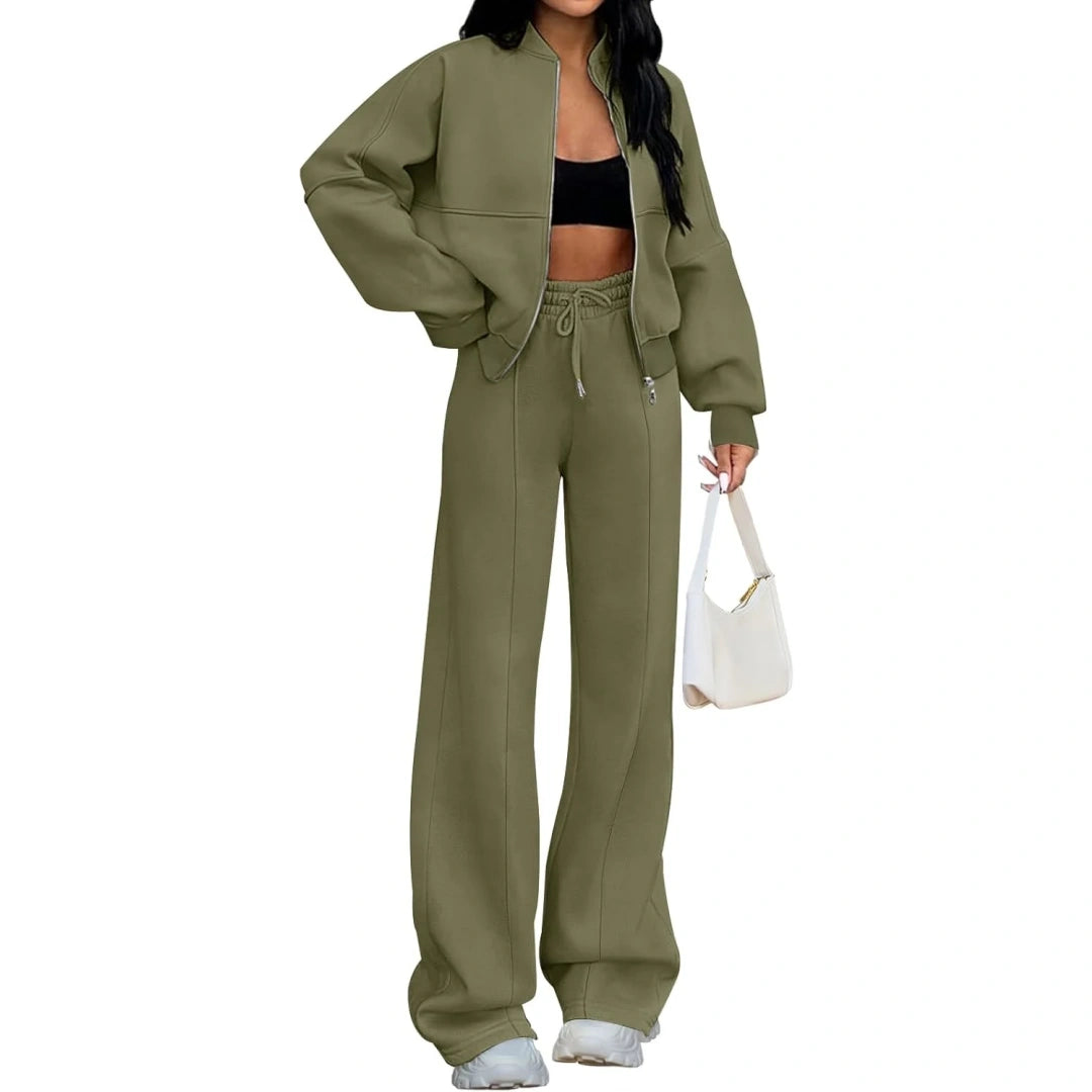 Fall Sale🔥Women's Fall 2 Piece Sweatsuits Set Long Sleeve Zip Up Sweatshirt Wide Leg Sweatpants Lounge Sets
