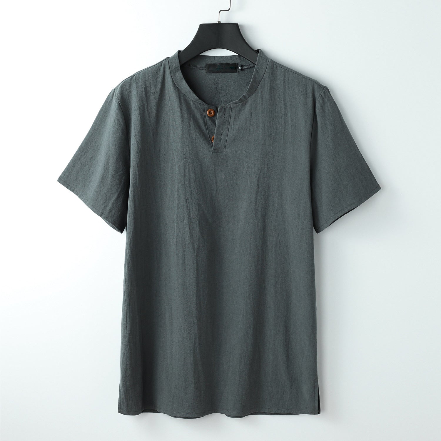 Men'S Vintage Button Casual Linen Blend Large Size Short Sleeve T-Shir