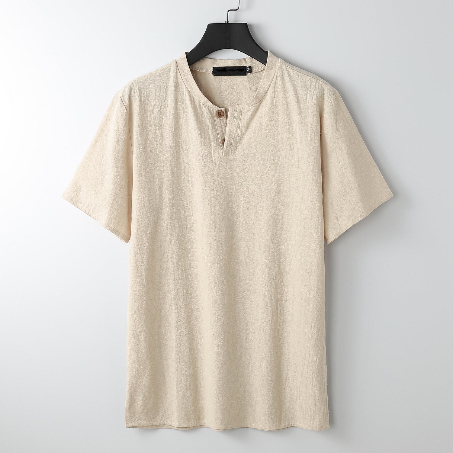 Men'S Vintage Button Casual Linen Blend Large Size Short Sleeve T-Shir