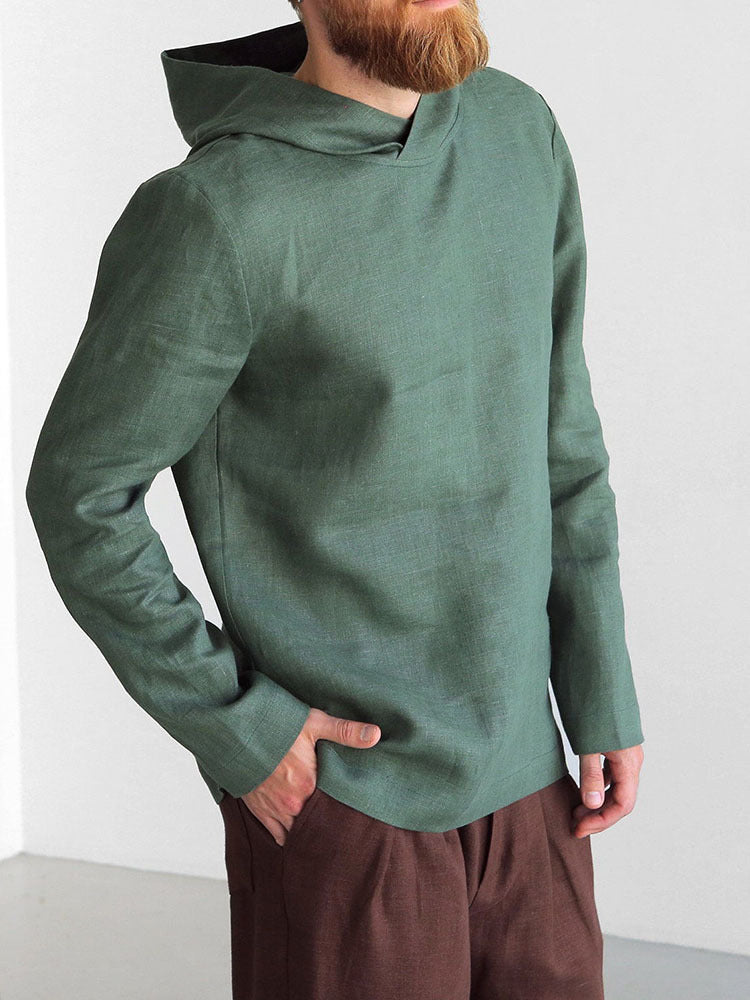 Men's Simple Linen Blend Casual Hooded Shirt
