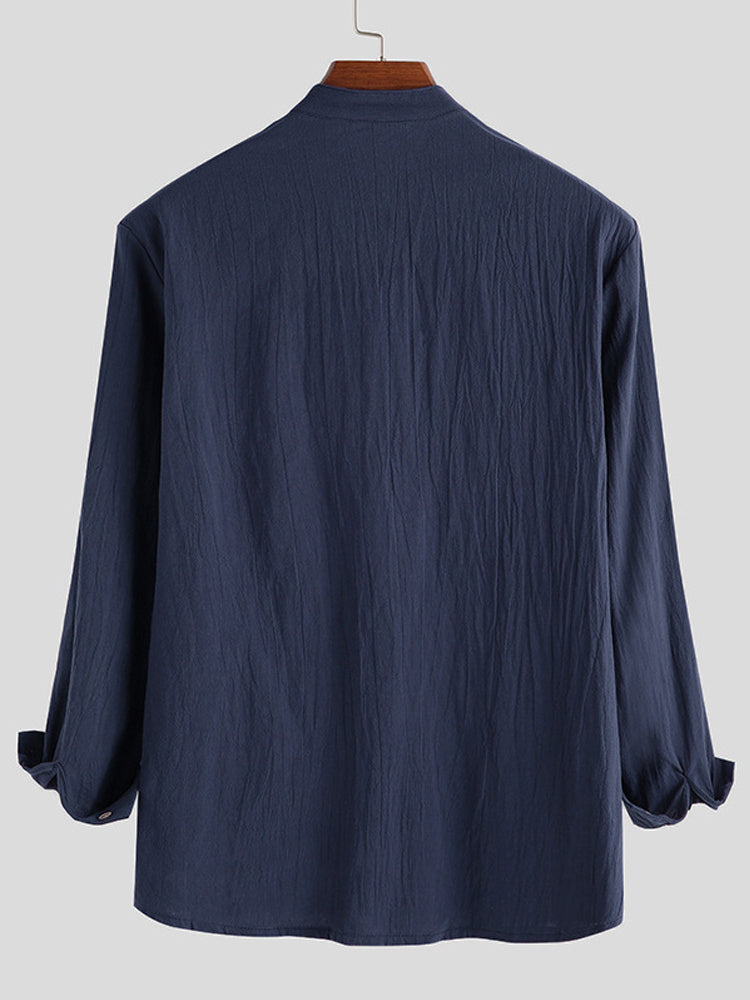 Men's Long Sleeve Linen Blend Casual Shirt