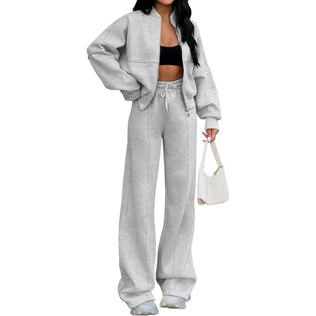 Fall Sale🔥Women's Fall 2 Piece Sweatsuits Set Long Sleeve Zip Up Sweatshirt Wide Leg Sweatpants Lounge Sets