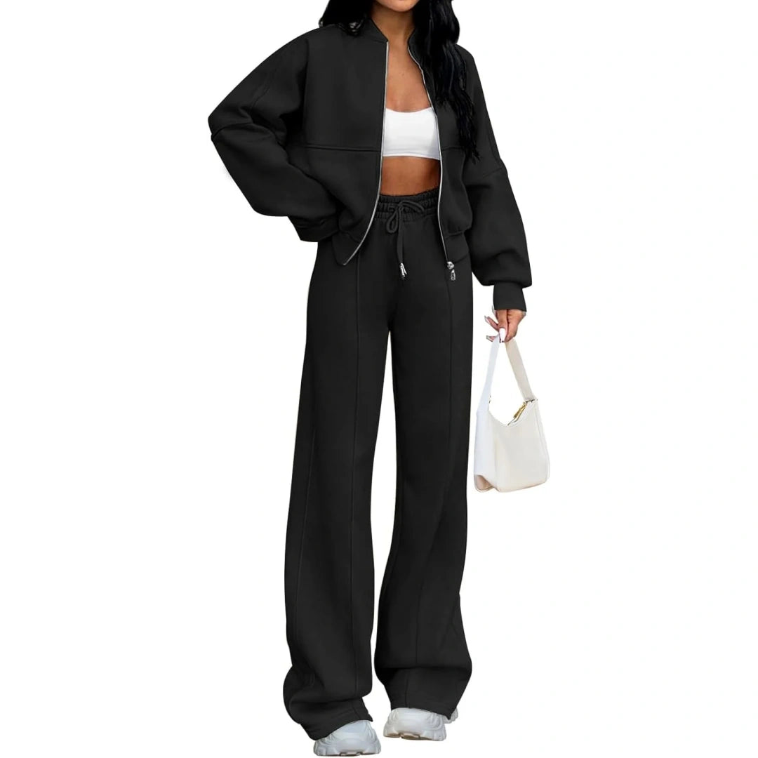 Fall Sale🔥Women's Fall 2 Piece Sweatsuits Set Long Sleeve Zip Up Sweatshirt Wide Leg Sweatpants Lounge Sets