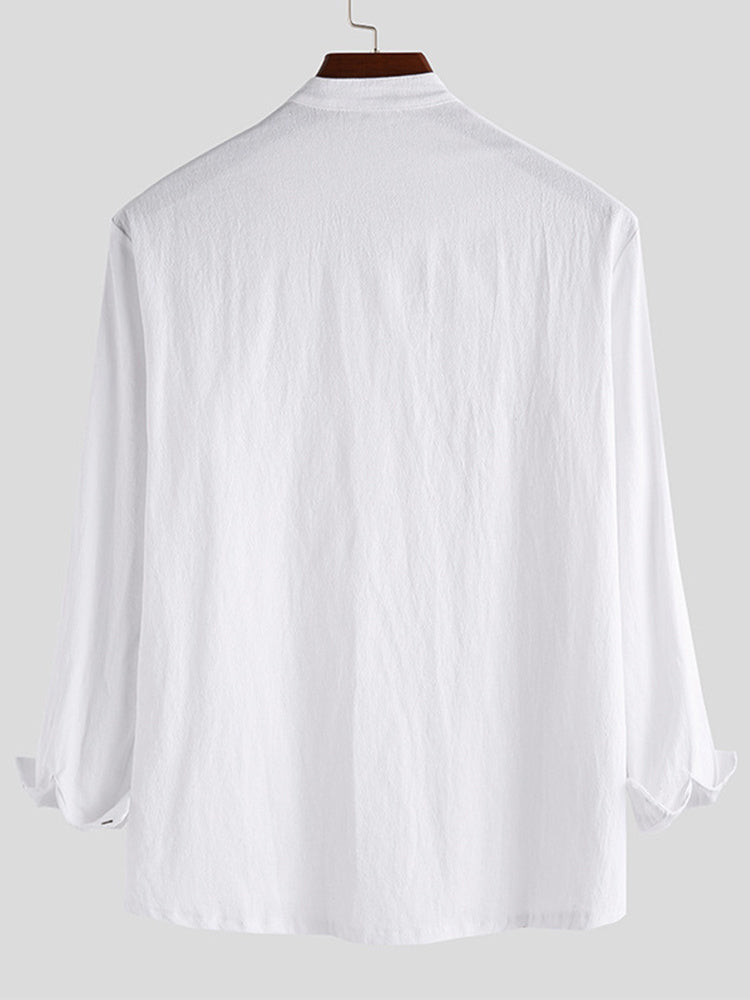Men's Long Sleeve Linen Blend Casual Shirt