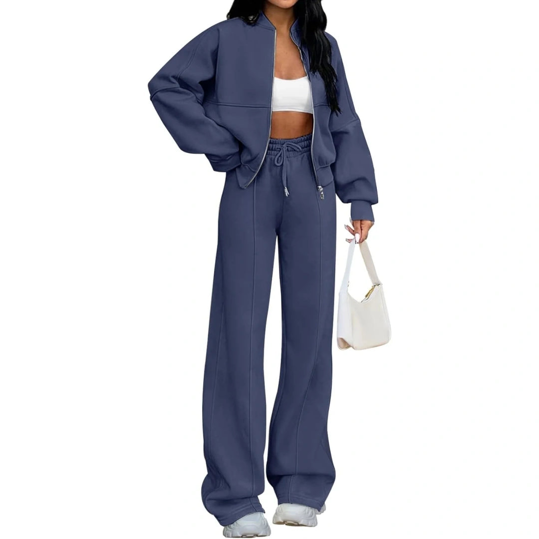 Fall Sale🔥Women's Fall 2 Piece Sweatsuits Set Long Sleeve Zip Up Sweatshirt Wide Leg Sweatpants Lounge Sets