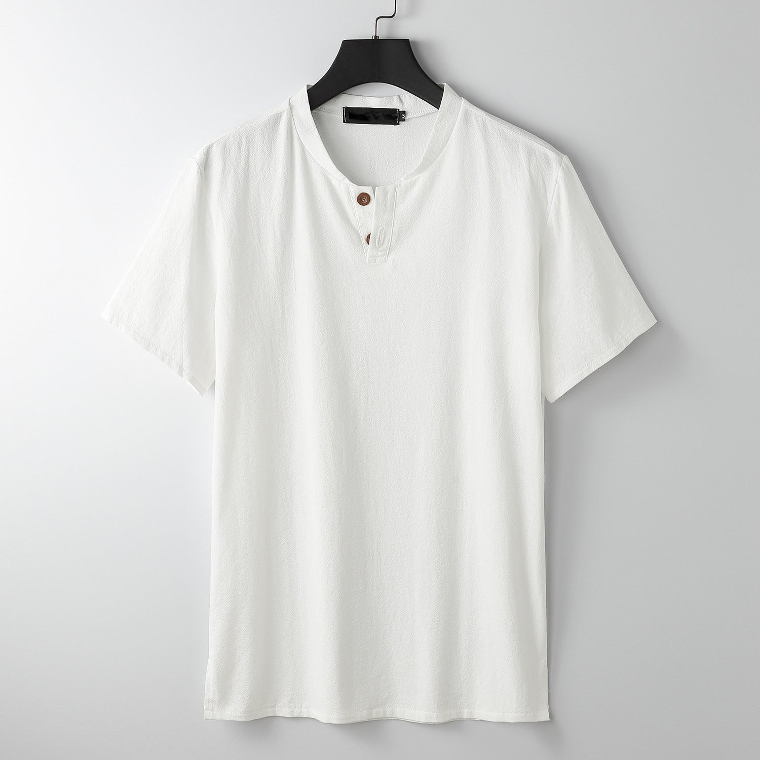Men'S Vintage Button Casual Linen Blend Large Size Short Sleeve T-Shir