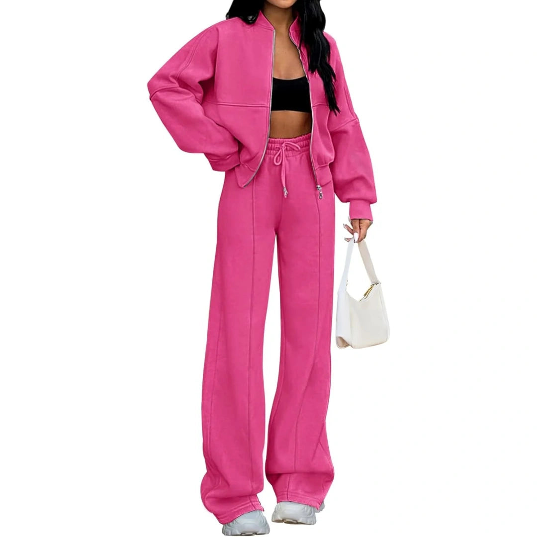 Fall Sale🔥Women's Fall 2 Piece Sweatsuits Set Long Sleeve Zip Up Sweatshirt Wide Leg Sweatpants Lounge Sets