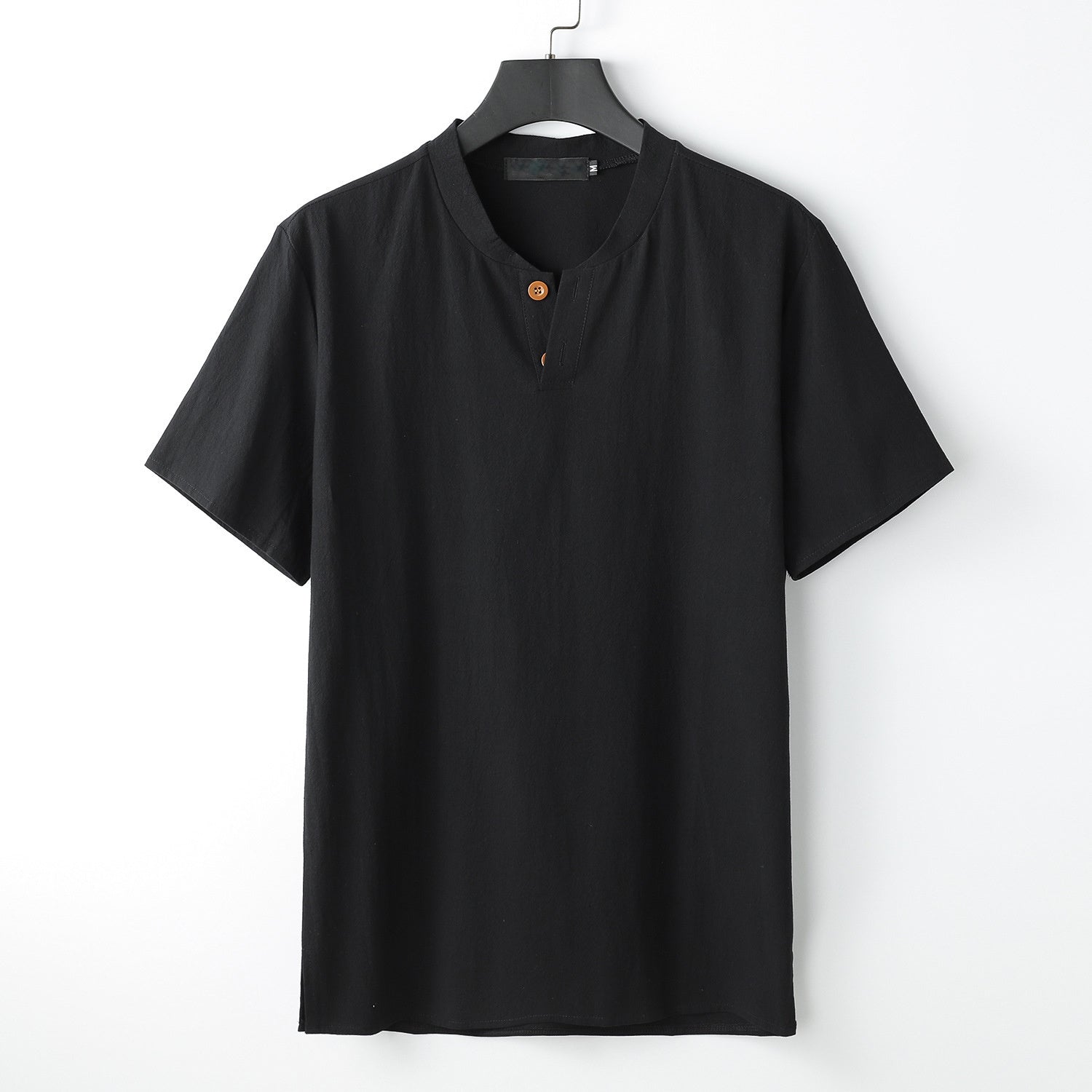 Men'S Vintage Button Casual Linen Blend Large Size Short Sleeve T-Shir