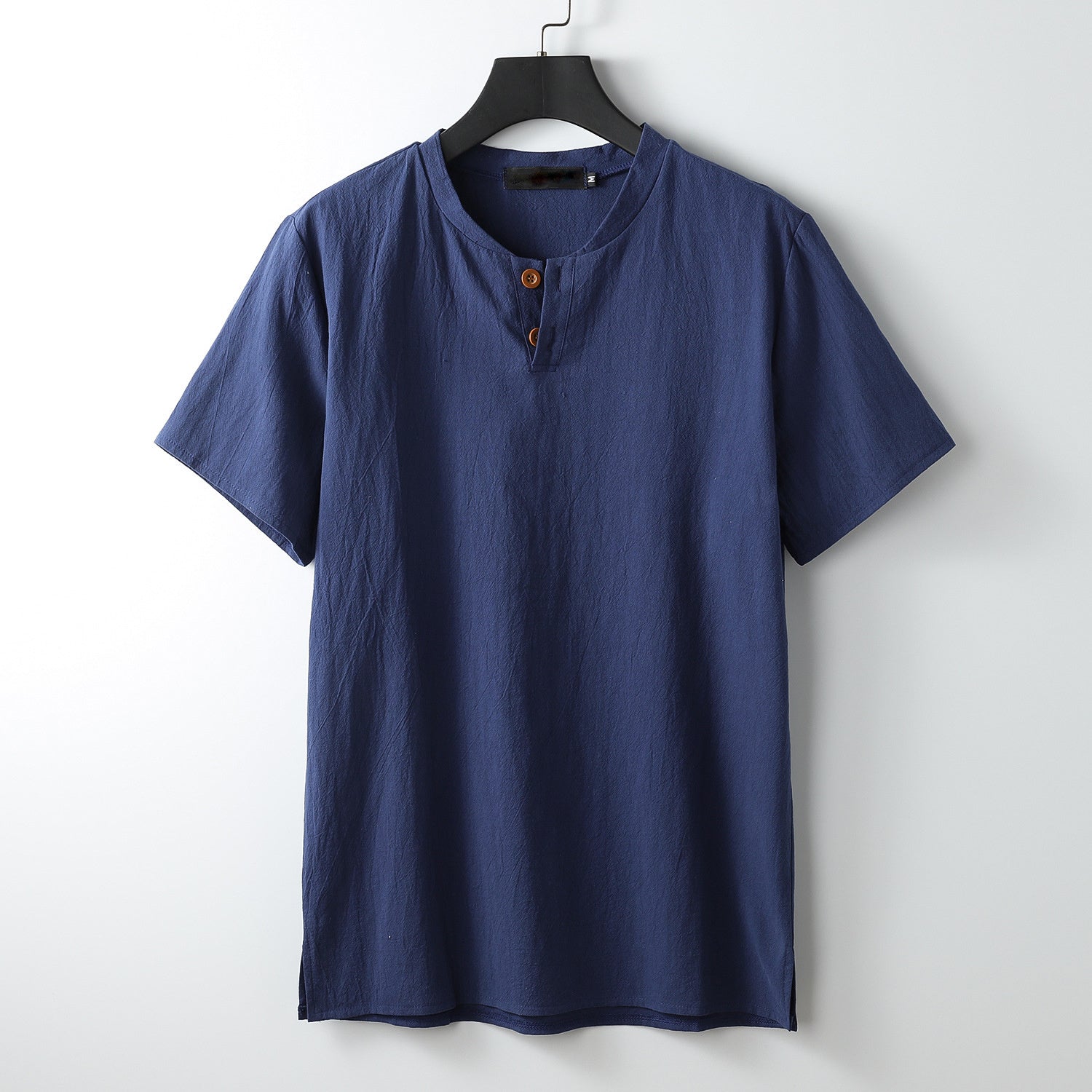 Men'S Vintage Button Casual Linen Blend Large Size Short Sleeve T-Shir